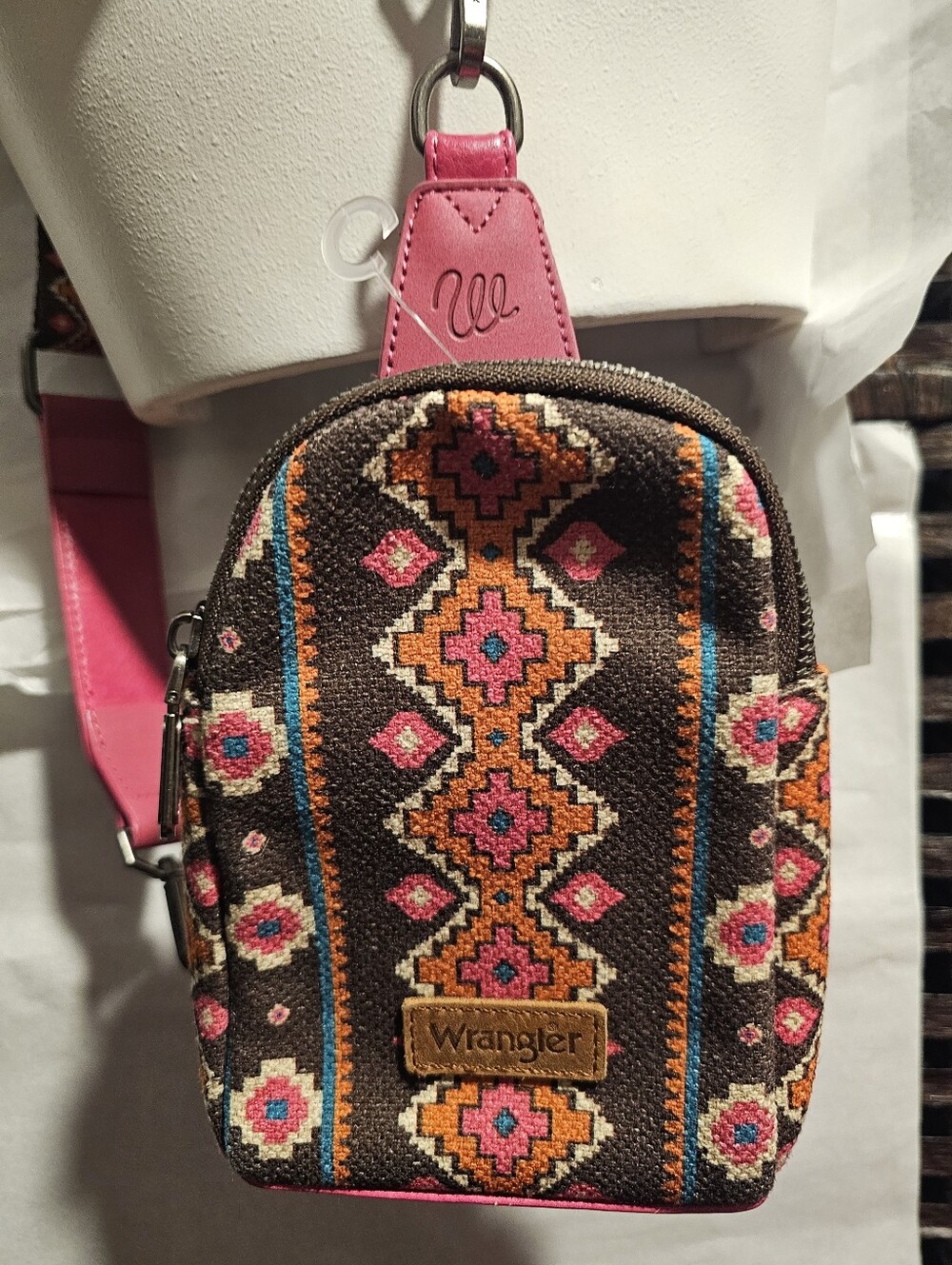 Wrangler Aztec Crossbody Sling Bag NWOT Pink & Brown Leather